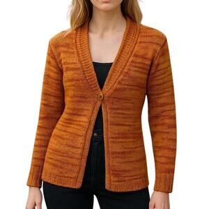 Nine West Orange Space Dye Shawl Collar Cardigan Sweater Medium NWT